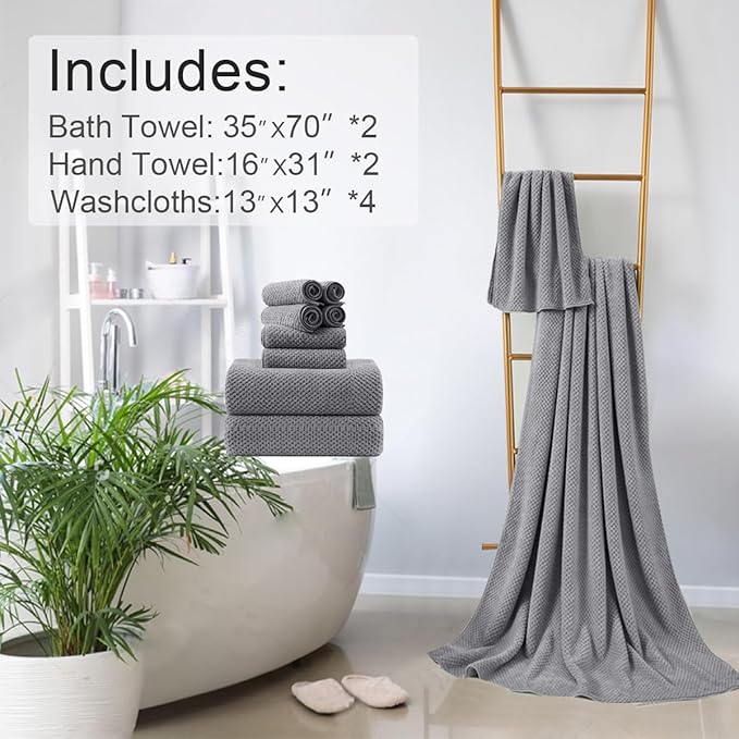 8-Piece Gray Bath Towels Set,2 Oversized Large Bath Towels Sheet,2 Hand Towels and 4 Washcloths - 600 GSM Soft Luxury Towel Set,Highly Absorbent Quick Dry Towel Collection for Bathroom,Hotel and Spa