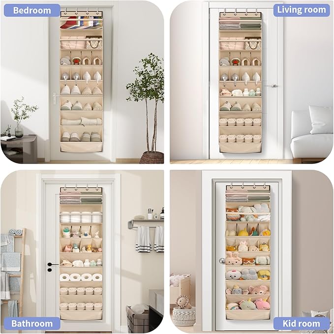 FENTEC 1 Pack Over The Door Shoe Organizer, 68" Exlarge Deep Pockets Hanging Shoe Organizers, 8-Tier Shoe Rack for Closet, Shoe Holder for Boots,Over Door Organizer in Home, RV, Dorm, Beige
