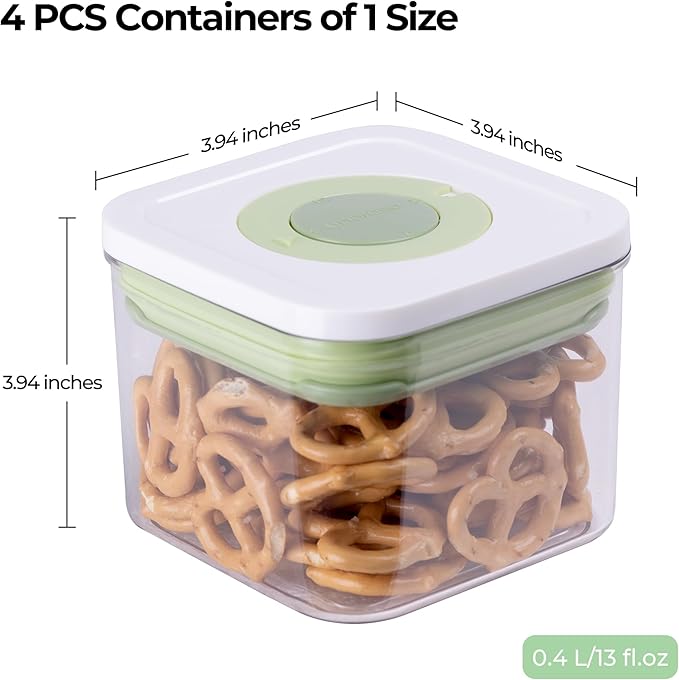 linoroso Pop Airtight Food Storage Containers with Time Recording Lids, BPA-Free Stackable Plastic Storage Containers Set of 4, Dry Cereal Container Set for Pantry Countertop Fridge Organization