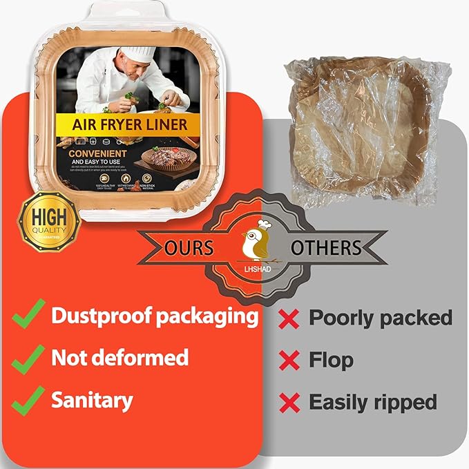 Air Fryer Disposable Paper Liner Square 10 Inch, 100Pcs Largest Square Air Fryer Paper Liners for 8-12QT Air fryer, Non-stick Food Grade Parchment Paper for Frying, Cooking, Roasting and Microwave