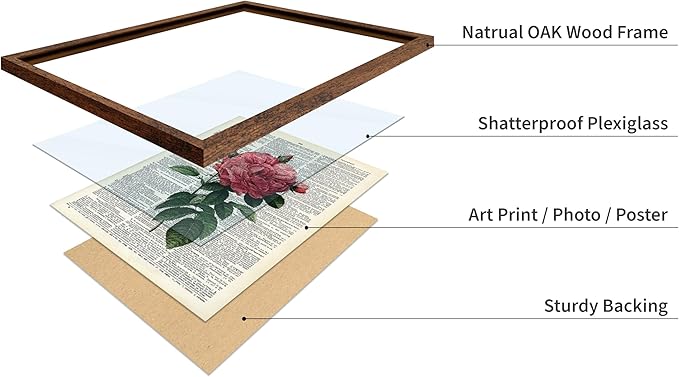 Poster Master Dictionary Art Poster - Pink Roses Print - Flower Art - Floral Art - Gift for Him, Her & Florist - Minimal Decor for Living Room, Bedroom, Dorm or Flower Shop, 11x14 Brown Framed