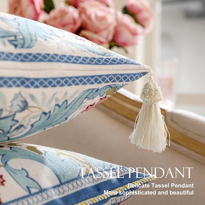 patdrea Designer Throw Pillow Cover for Couch 18"x18",Vintage French Linen Pillowscover with Cheetah Pattern and White Pendant,Farmhouse Decorative Pillowcases for Bed Living Room Outdoor Set of 2