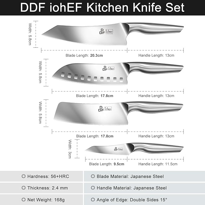 DDF iohEF Kitchen Knife Set, 4 Piece Professional Ultra Sharp Knives Set, Japanese High Carbon Stainless Steel Chef Knife Set for Home and Kitchen