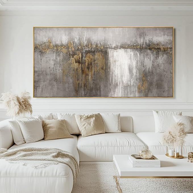 SDYA Abstract Wall Art for Living Room Modern Art Prints 29"x58" Pictures for Dining Room Wall Gold and Grey Photo Printing for Hotel