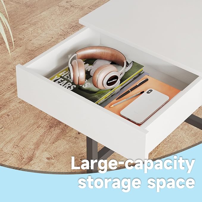 Mexin Small White Desk with 2 Wooden Drawers, 40 Inch Home Office Writing Desk, White Vanity Desk with Storage, Computer Desk for Bedroom Small Spaces, Table for Office, Work, Kids Study, Makeup