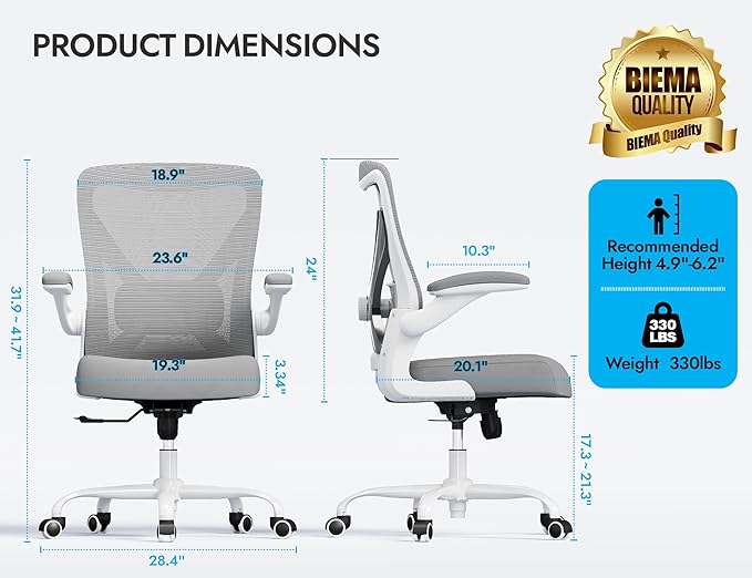 Ergonomic Office Chair - X-Shaped Computer Desk Chair Comfy, Gaming Chair, Office Chair with Lumbar Support, Mesh Office Chairs, Desk Chair for Long Hours(White Ash)
