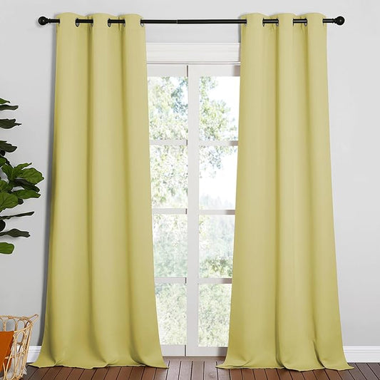 NICETOWN Patio Glass Door Blackout Curtains for Bedrooms & Living Room, Privacy Panel Drapes for Dining & Guest Rooms (Paler Yellow, 42" W x 95" L, 1 Pair)