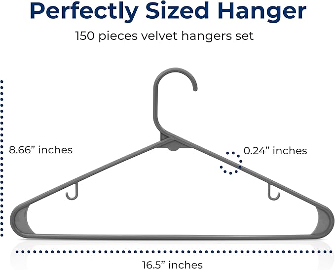 SereneLife 150 Pack Plastic Hangers, Non-Slip, Space-Saving Closet Organizers, Durable and Strong for Shirts, Sweaters, Hoodies, Kids Clothes & Dresses, Ultra-Thin, Lightweight