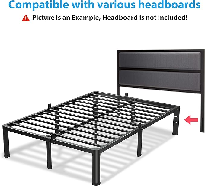 20 Inch Full Size Bed Frame, 3500Lbs Heavy Duty Metal Platform with Round Corner Legs Mattress Slide Stopper, Steel Slat Support No Box Spring Needed, Noise Free, Non-Slip, Easy Assembly