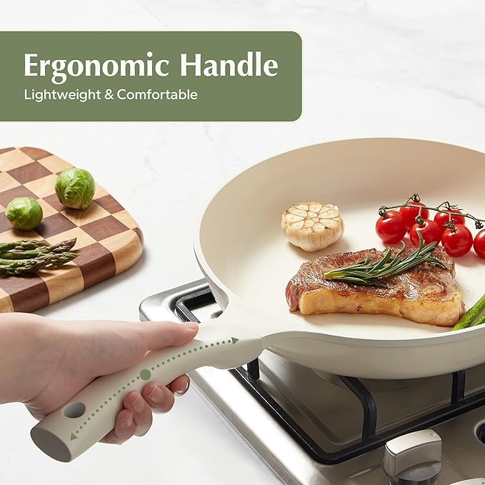 Redchef Ceramic Frying Pan, Small Nonstick Frying Pan, Non Stick Pans for Eggs & Omelets, PFOA & PFAS-Free, Fast & Even Heat, Compatible with All Cooktops, Dishwasher Safe, Beige White, 9.5"