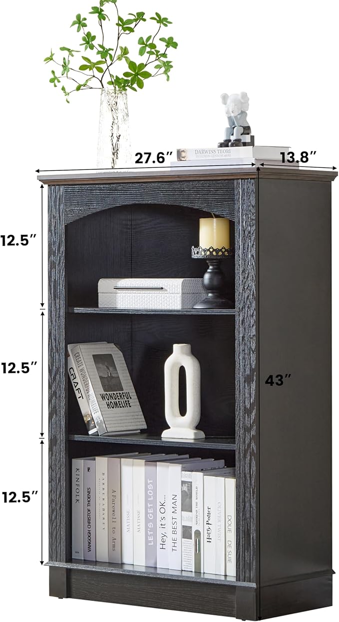 Black Bookshelf, 3 Tier Bookcase and Kids Bookshelf, Small Storage Cabinet with Wooden Cube Storage Organizer, Modern Book Shelf for Bedroom Furniture, Living Room, Office, Toy Organizer Cabinet