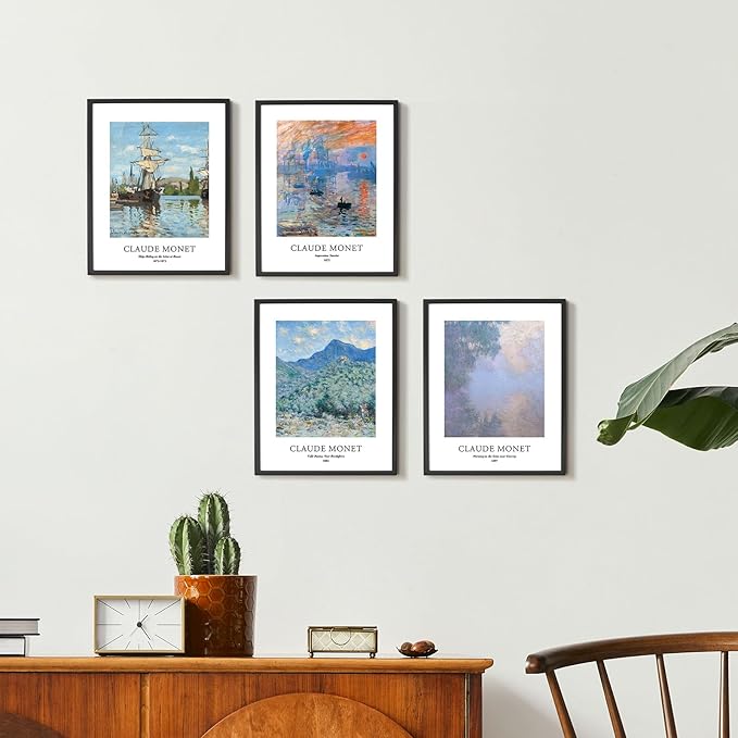 EVOLE HOME Claude Monet Art Prints, Set of 4 Wall Art, Unframed 8x10 Art Prints, Giclée Prints, Impressionism Art Poster for Home Decor, Office Wall Decor, Gift for Men, Women