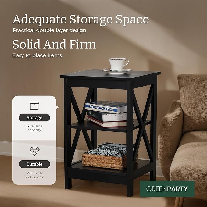 Side Tables, Small End Table Set of 2 for Living Room,Modern Nightstands for Bedroom,Wood Side Table,Black