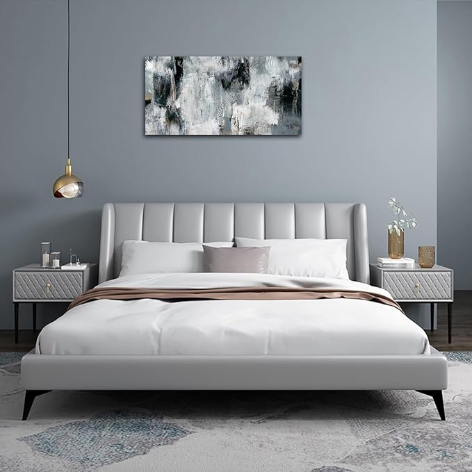 NINEASO Black Gray Abstract Wall Art - Abstract Canvas Pictures for Wall Decor Modern Abstract Canvas Painting Artwork for Living Room Bedroom Home Office Wall Decorations 20" x 40"