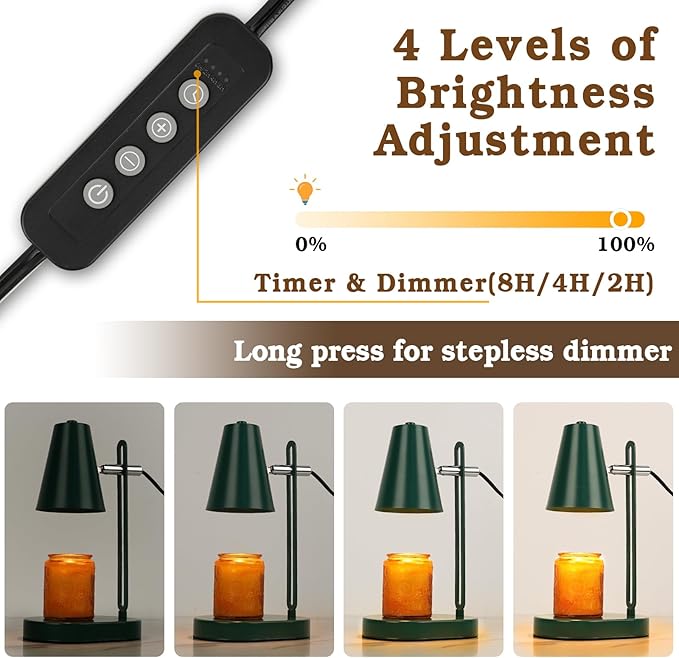 Green Candle Warmer Lamp with Timer, Adjustable Dimmable Candle Lamp Warmer, Candle Lamp with 2 Bulbs for Jar Candles & Scented Wax, Christmas Gifts, Candle Warming Lamp for Bedroom Living Room