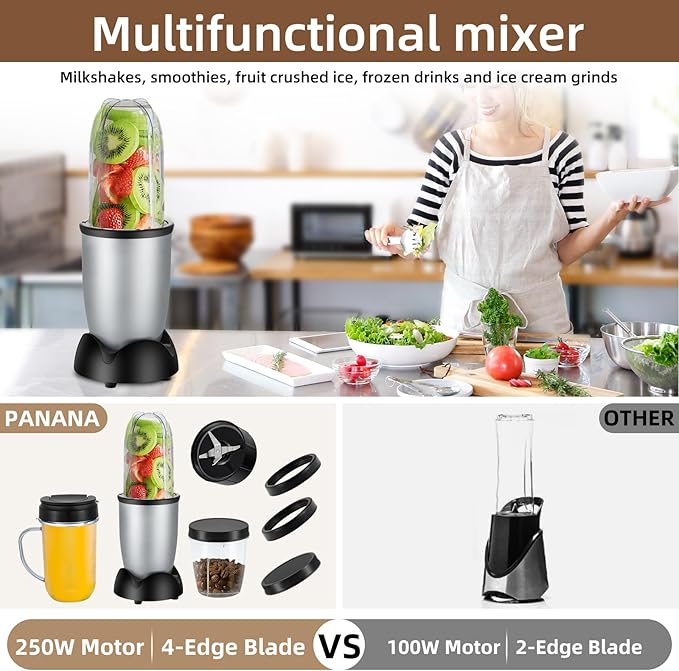 Panana Personal Drink Mixer Blender, Portable Blender for-Smoothies 18 Oz, Shakes, Food Prep, and Frozen Blending, Includes Blending Blade, Drink Lids and Extra 2 Cups