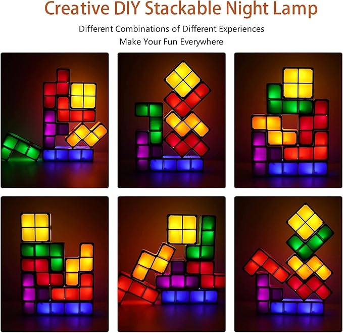 Puzzles Night Light, Tangram Stackable LED 7 Colors Induction Interlocking Desk Lamp 3D DIY Magic Blocks Puzzles for Kids Teens Bedroom Home Decor Ideal Gift for Birthday（USB）