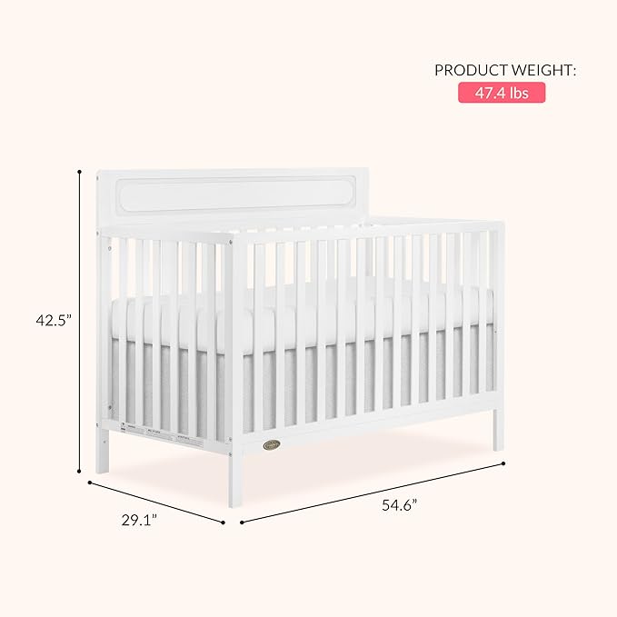 Dream On Me Avery 5-in-1 Convertible Full-Size Baby Crib in White, GreenGuard Gold & JPMA, 3 Mattress Heights, Converts to Toddler, Day & Full-Size Bed, Create a Safe and Baby-Friendly Nursery