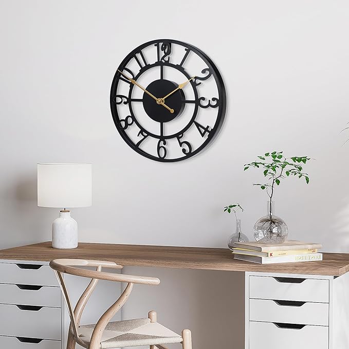 Wall Clock Battery Operated,Silent Non Ticking Modern Rustic Metal Small Clocks for Living Room/Bedroom/Office/Kitchen/Farmhouse Home Decor-10IN(Arabic Number-Black)