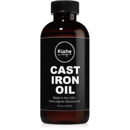 Organic Cast Iron Oil & Cast Iron Conditioner – Made from Flaxseed Oil grown and pressed in the USA – Creates a Non-Stick Seasoning on All Cast Iron Cookware (240ml)