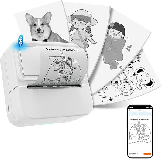 Aixiqee Mini Sticker Printer with 10 Rolls Sticker, Small Thermal Sticker Printer, No Ink Needed, Bluetooth Label Sticker Maker for iPhone, DIY, Photos, Study Notes, Journal, Gift (White)