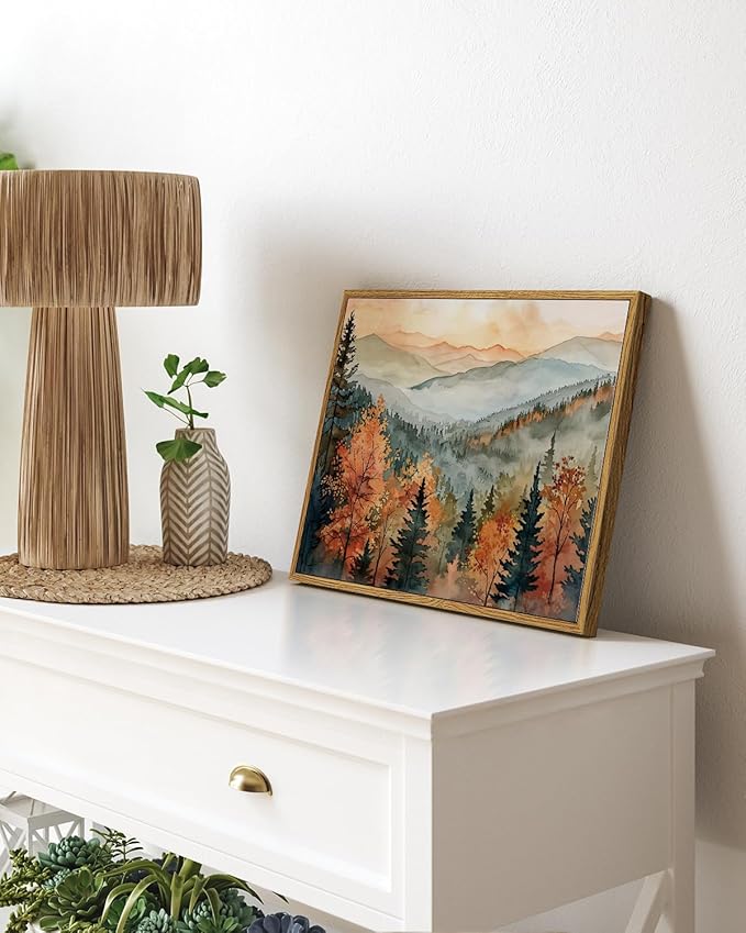 InSimSea Framed Canvas Wall Art Vintage Decor, Fall Pictures Home Bathroom Wall Decor, Kitchen Office Bedroom Rustic Fall Art, Autumn Forest Landscape Artwork, 12"x16"