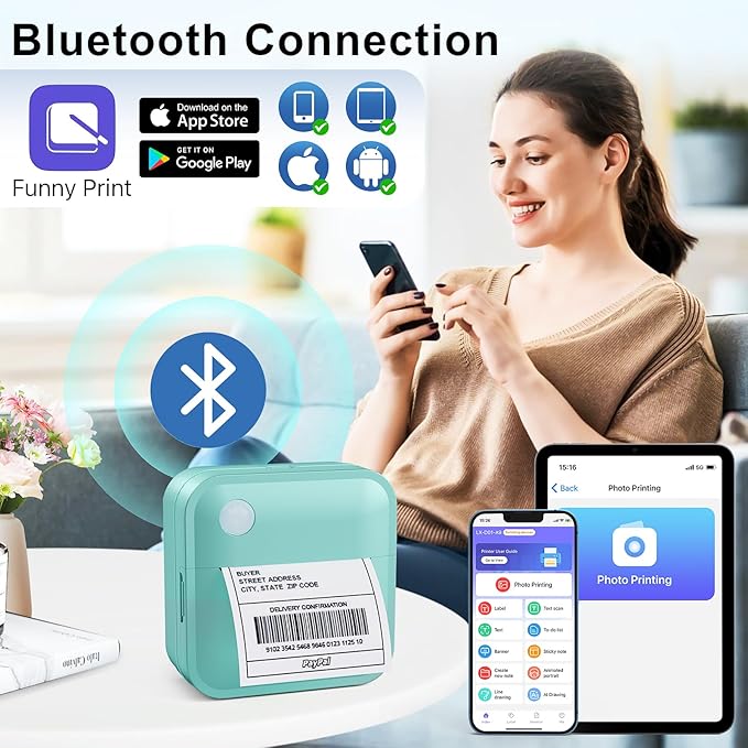 Label Maker Machine with Tape - Thermal Label Printer Bluetooth Label Maker Machine, Mini Printer Sticker Maker for Home, Kitchen, School, Office Organization (Light Blue)