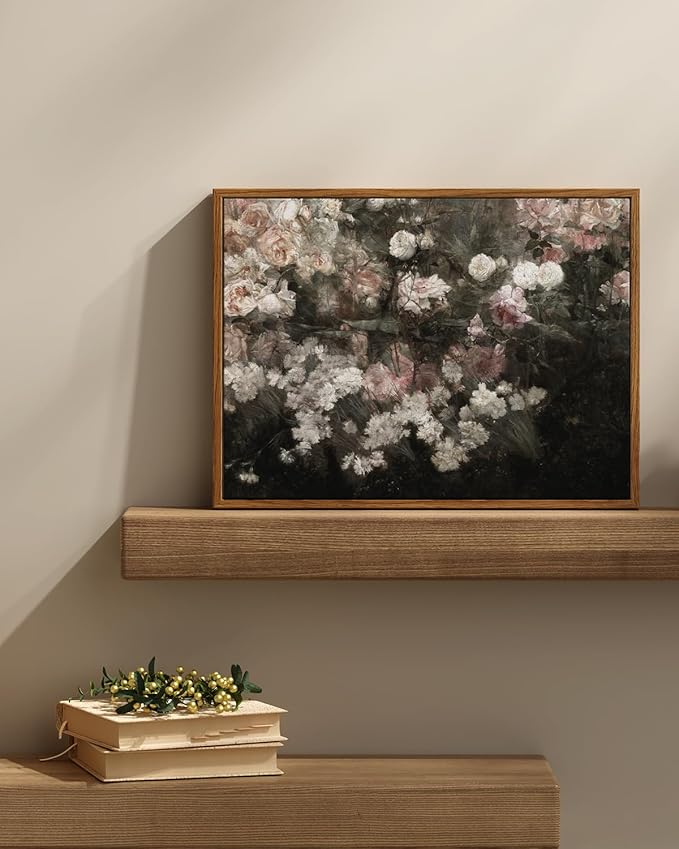 InSimSea Framed Canvas Wall Art Vintage Decor, Home Decor Garden in May Flower Wall Art Aesthetic Rustic Decoration for Bedroom Living Room Bathroom, 12"x16"
