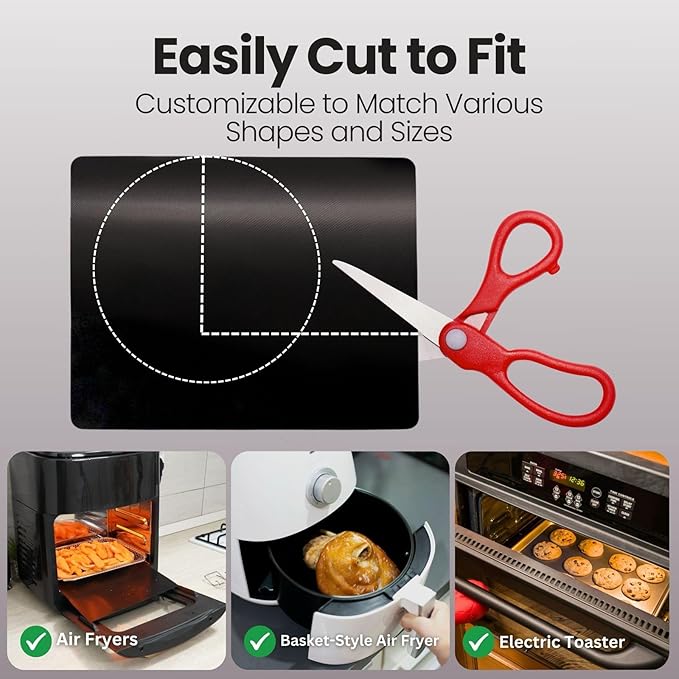 Toaster Oven Liner – Compatible with Breville, Cuisinart, Black & Decker, Dash, and More – Nonstick Heat Resistant Reusable Air Fryer Liners, PFOA & BPA Free, 9x11", 4 Pack, Black