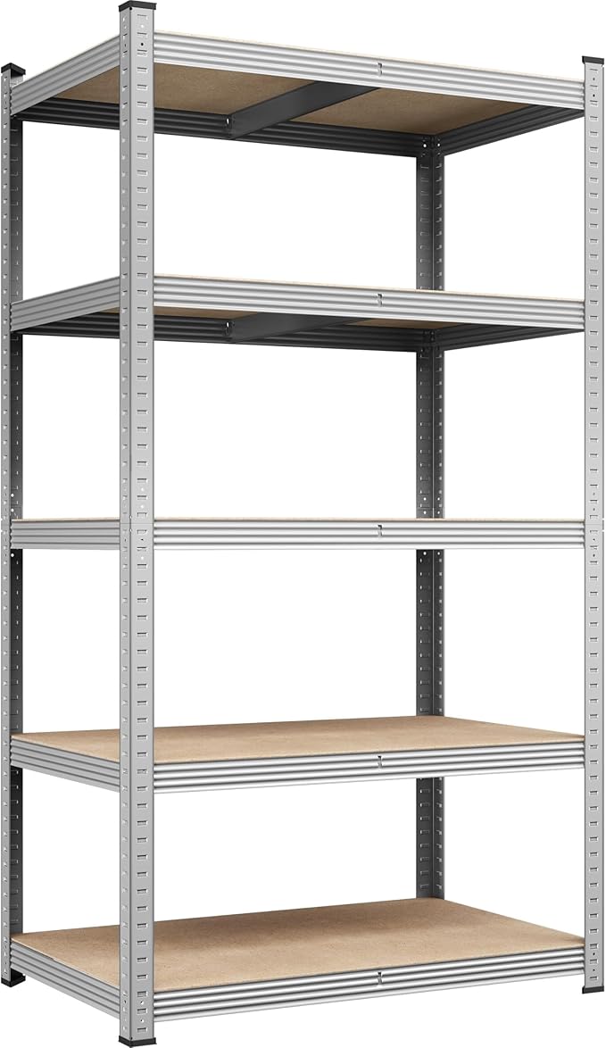 Yaheetech Standing Shelf Units, 5 Tier Storage Shelf, Heavy Duty Shelving, Adjustable Garage Shelves, Utility Rack Shelf Unit, Basement Warehouse Shed, 35.5" Wx 16" D x 71" H - Silver