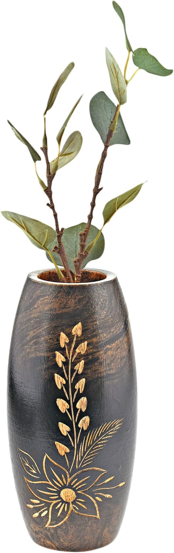 AeraVida Majestic Flower Garden Brown Mango Tree Wood Flower Vase | Dark Brown Wooden Vase for Living Room | Decorative Vase Gifts