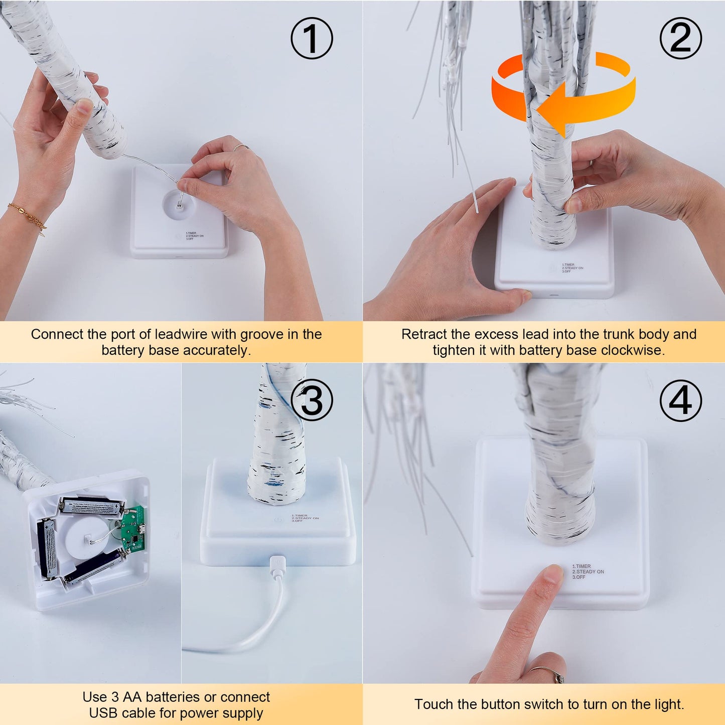 Woohaha Birch Tree Christmas Decorations Indoor for Home,2ft 24LED Warm White Light Up Birch Tree，Battery&USB Tabletop Timer Artificial Mini Christmas Tree with Lights for Holiday Party Wedding