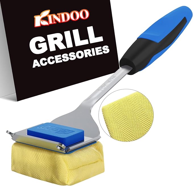 Grill Brush Bristle Free for Outdoor Grill, Steam Grill Cleaning Brush Replaceable BBQ Cleaner Brush Head,Extended Handle, Safe Grill Brush with Scraper for Cast Iron Stainless-Steel Grates,Blue