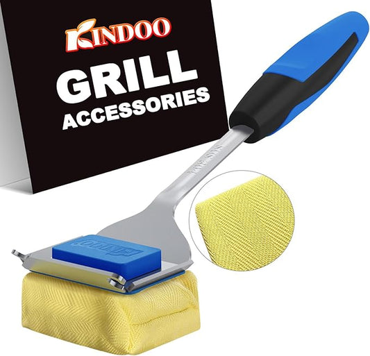 Grill Brush Bristle Free for Outdoor Grill, Steam Grill Cleaning Brush Replaceable BBQ Cleaner Brush Head,Extended Handle, Safe Grill Brush with Scraper for Cast Iron Stainless-Steel Grates,Blue