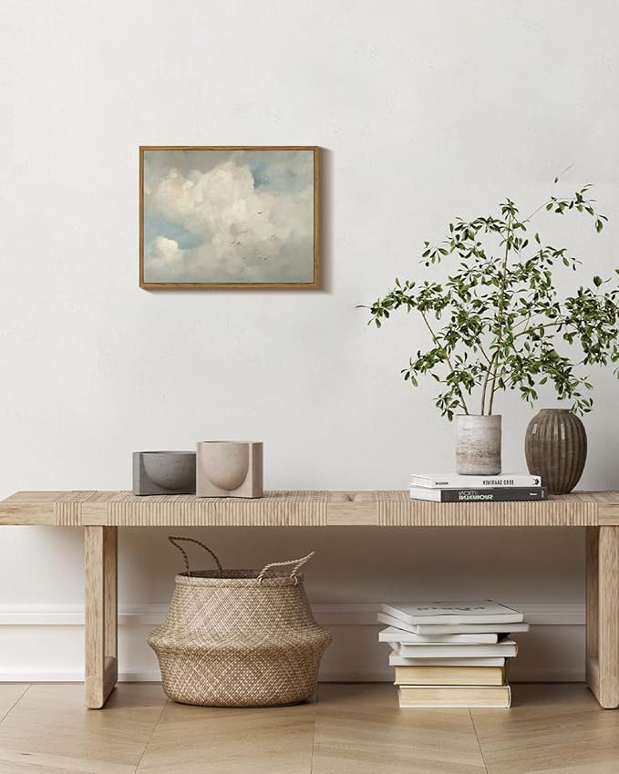 InSimSea Framed Canvas Wall Art Vintage Decor, Home Decor Classical Oil Paintings Sky Cloud Bird Canvas Prints, Vintage Landscape Wall Art for Bedroom Living Room Bathroom Home Office Decor, 11"x14"