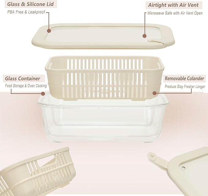 Urban Green Glass Food Storage Containers with Glass Lids, Microwave Safe Food Container Set, Aitight Meal Prep Container Set, LeakProof, 100% Plastic Free, 2 Pack