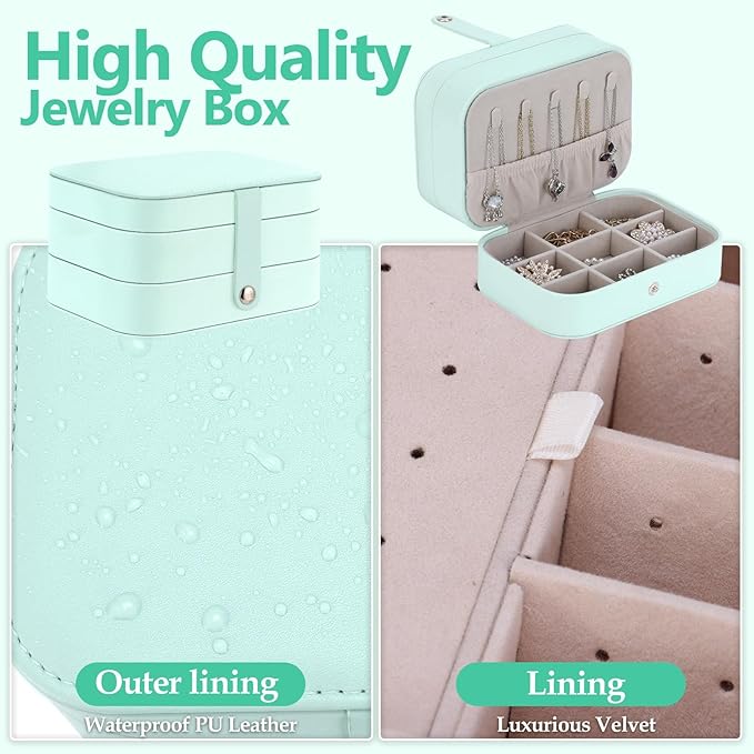 Travel Jewelry Case with LED Lighted Mirror, Personalized Birthday Gifts for Women Girls Kids, 2-Layer Portable Travel Jewelry Organizer, Travel Essentials (Cyan Blue)