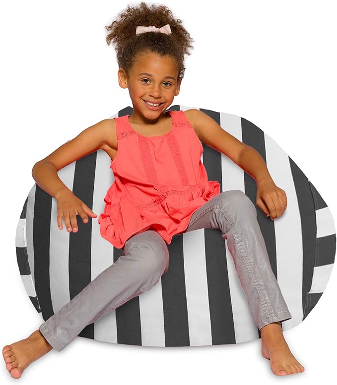 Posh Creations Bean Bag Chair for Kids, Teens, and Adults Includes Removable and Machine Washable Cover, Canvas Stripes Gray and White, 38in - Large