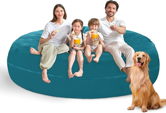 7FT Bean Bag Chair with Ultra Soft Velvet Cover Bean Bag Sofa with Memory Foam Bean Bag Chairs with Large Size Lazy Sofa for Dorm Office Living Room Bedroom Sea Blue 7'