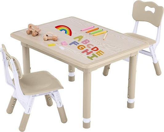 Toddler Table and Chair Set, Height Adjustable-Upgrade Kids Table and 2 Chairs for Ages 3-8, Multi-Activity Toddler Play Table with Graffiti Desktop for Home/Daycare/Classroom