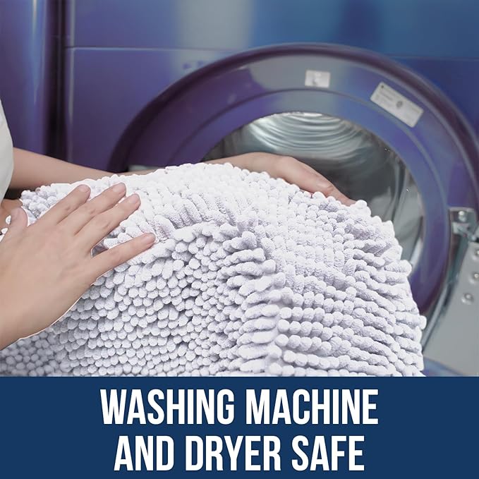 Muddy Mat Chenille Bathroom Rugs Quick Dry Microfiber Mats Non Slip Washable, Extra Thick, Soft and Highly Absorbent Bath Mats for Bathroom, Kitchen, and Shower Floor - White XL 59"X35"