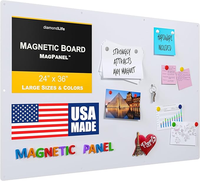 Diamond Life Magnetic Board - Memo & Vision Board for Home, Office, and Classroom - Magnet Board for Kids - Pre-drilled Mounting Screws Included (White 24"x36")