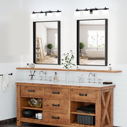 16x24 inch Black Bathroom Mirrors for Over Sink, Small Bathroom Mirror, Rectangle Metal Framed Vanity Wall Mirrors, Anti-Rust, Tempered Glass, Hangs Horizontally or Vertically