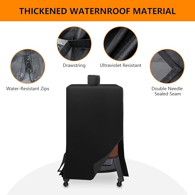 Vertical Smoker Cover For Pit Boss Pellet Smoker 4/5/7 Series,Pro Series 4 Grill Cover Compatible With PBV4PS1,PBV5PW1,PBV4PS2, PBV5P1,73550,73040,73752,PB10739,Weather-Resistant Zipper Design (Black)