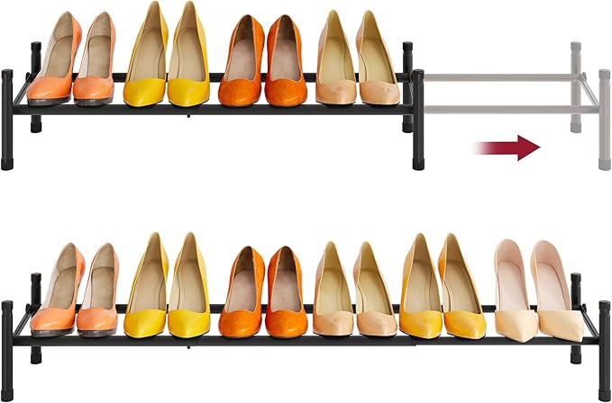 Tajsoon Expandable Shoe Rack for Closet 1 Tier, 28“-41“Adjustable & Stackable Shoe Shelf Storage, Metal Shoe Rack Organizer for Front Door Entrance, Closet, Garage, Entryway, Black