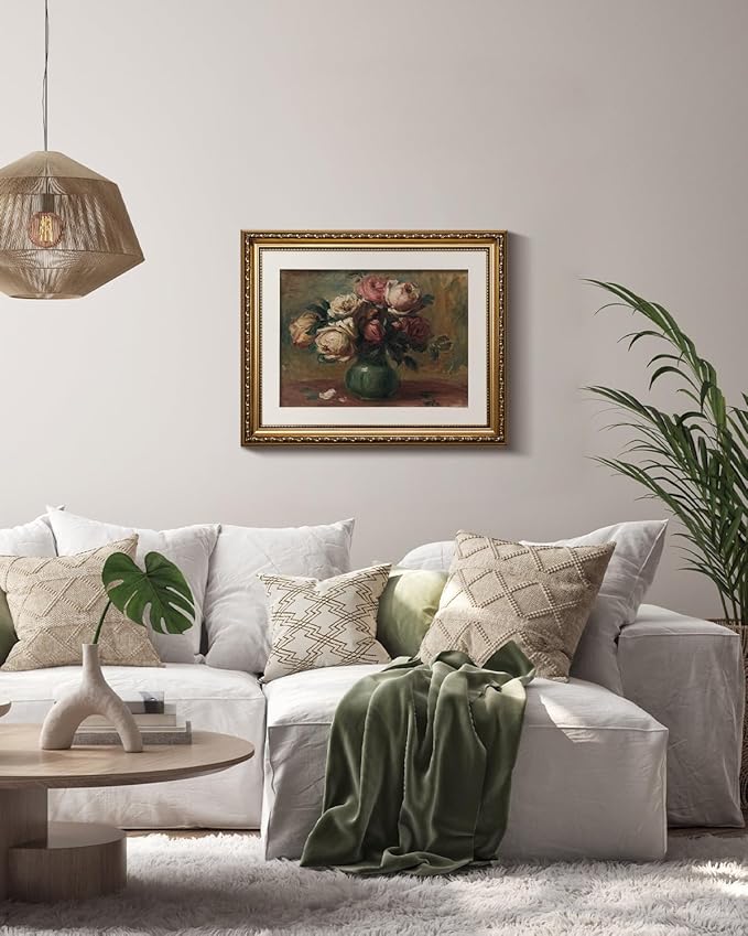 VIYYIEA Gold Framed Wall Art Canvas Print Home Decor Flower Art Vintage Botanical Prints Rustic Farmhouse Wall Decor Mid Century Art Prints Floral Room Decor Wall Pictures Living Room Bedroom 13x16in