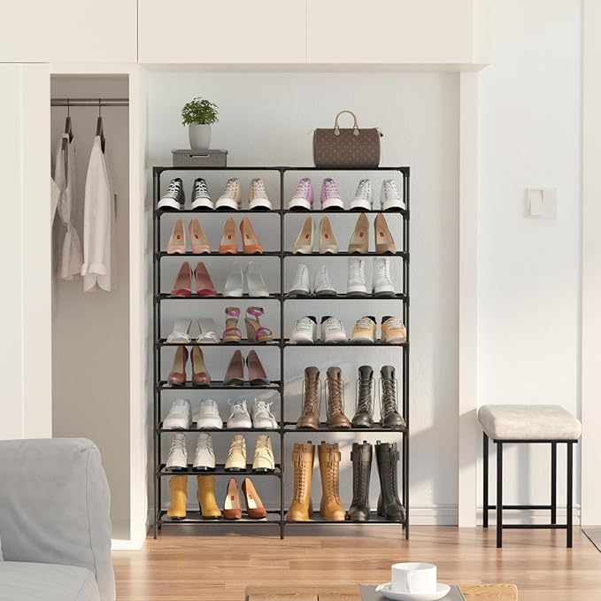 TY ARTS & CULTURE 9-Tier Metal Shoes Rack, Black, 34.6"L x 10.2"W x 56.3"H
