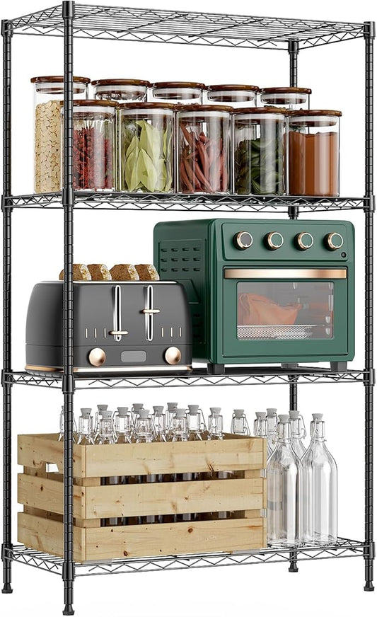 1000 lbs 4Tier Shelf Metal Storage Shelves Wire Rack Closet Organizers with Wheel for Garage Kitchen Bathroom Laundry Black 13.7" D x 29.5" W x 47.2" H