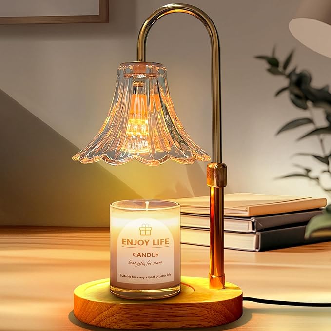 Candle Warmer Lamp with Timer: Birthday Gifts for Women Mom, Adjustable Height, 3 Timing Mode, 4 Level Dimmable Flower Candle Wax Melt Warmer with 2 Bulbs for Jar Candle House Warming Gifts Fall Decor