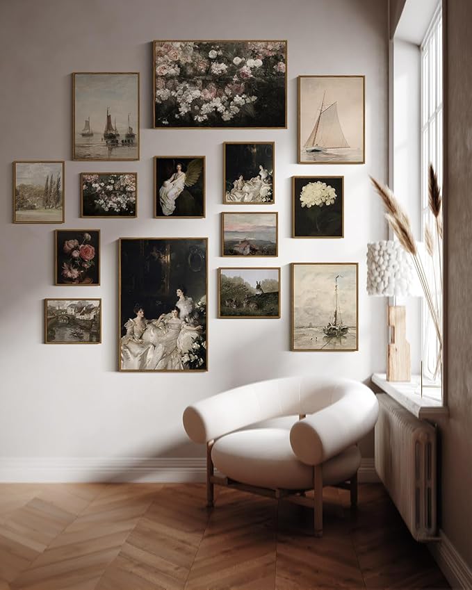 InSimSea Framed Canvas Wall Art Vintage Decor, Home Decor Garden in May Flower Large Art Aesthetic, Rustic Wall Decoration for Bedroom Living Room Bathroom, 16"x24"